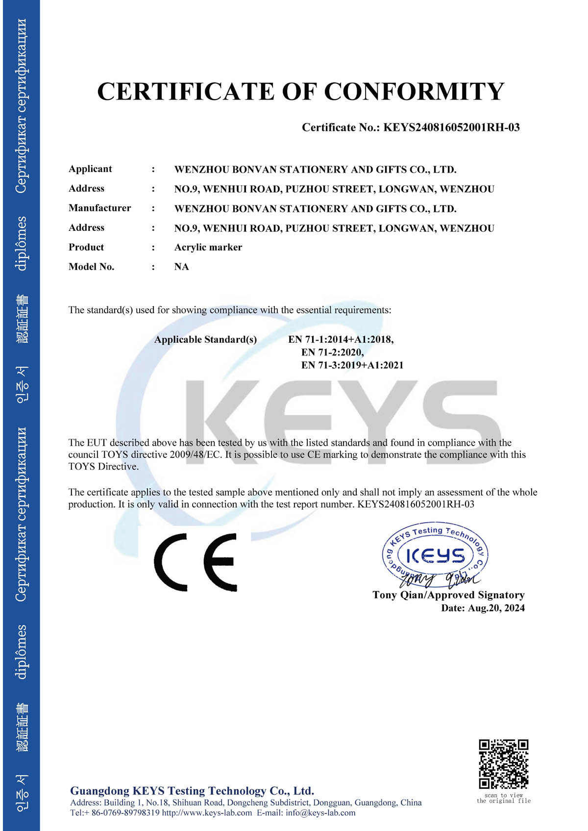 acrylic marker ce report