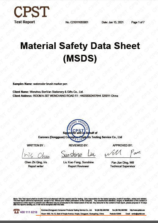 Watercolor marker pen MSDS