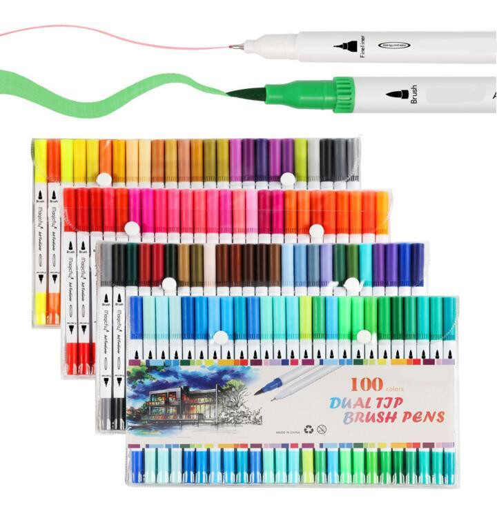 100 colors dual tips brush marker pen