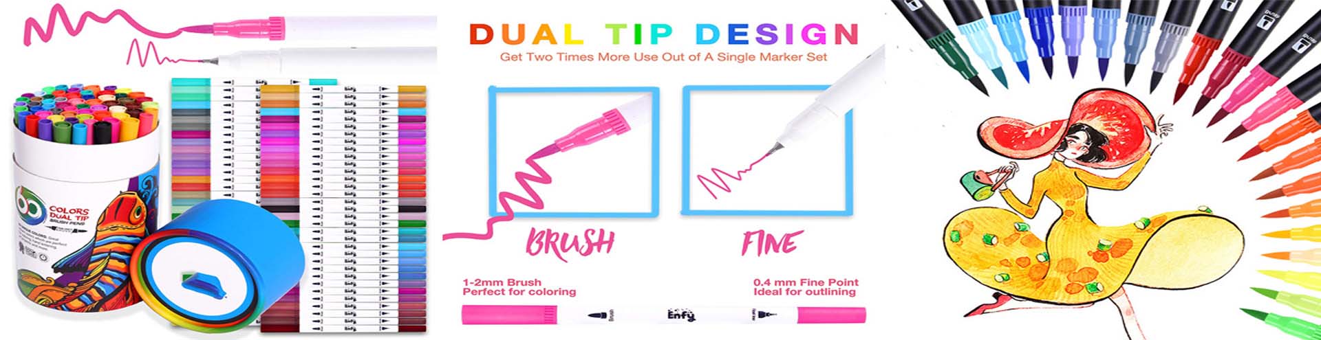dual tips brush marker pen