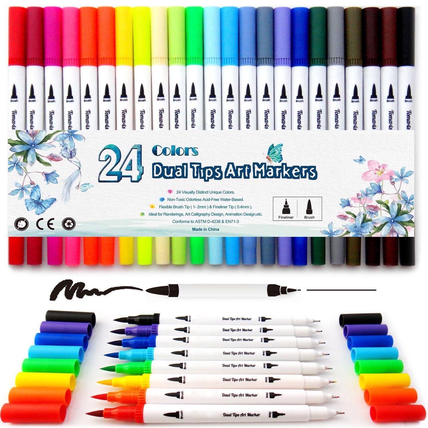 24 colors dual tips brush marker pen