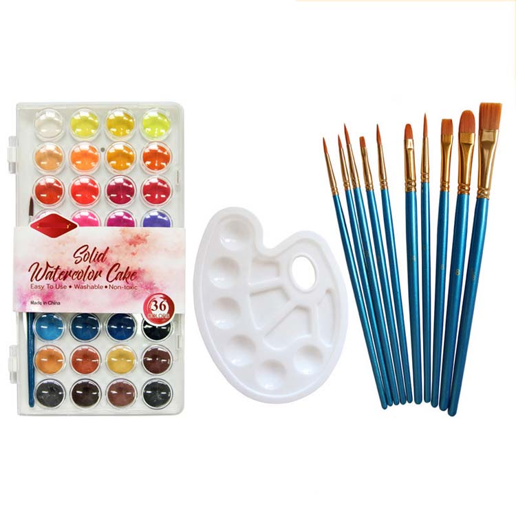 10pcs paint brush with watercolor cake
